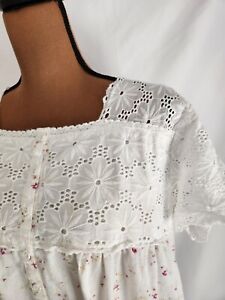 The 1 for U 2XL XXL Red Floral Cotton Nightgown Victorian Lace Cottage Vtg Look