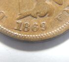 Indian head cent/penny 1869 Snow 6 minor repunched date 9 over 9