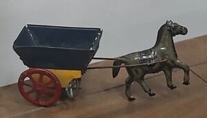 Antique Tin Penny Toy Horse Cart  Germany  Wind Up
