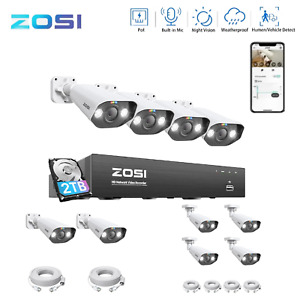 ZOSI 8CH 4K H.265+NVR 5MP Outdoor PoE Security Home Camera System AI Audio