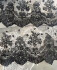 RARE 1800s Handmade 100% Silk Chantilly Lace Floral Remnants Salvage