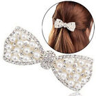 Fashion Women Crystal Bow Hair Clip Hairpin Barrette Pearl Hair Accessori-OR