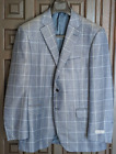 CANALI 1934 Wool Silk Linen Sport Jacket Coat, Blue Windowpane, 44R (US) NEW