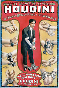 1920 Houdini Handcuff King Prison Breaker 11x16 Magician Advertisement Poster