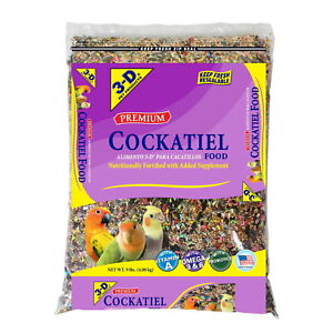 3-D Pet Products Premium Cockatiel Mix Bird Food Seeds, with Probiotics,9 lb.Bag
