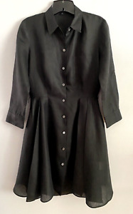 Theory Jalyis Poplin Shirtdress Sheer Pleated Black 3/4 Sleeve Pockets  Size 4