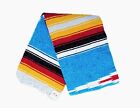 Sky Blue Mexican Blanket Vintage Style Diamond Stripe Sunset Red Native Saltillo