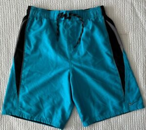 NIKE Mens Small Swim Trunks Suit Shorts Carolina Blue Black Pockets Lined S