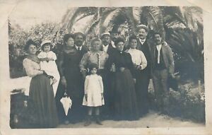 Adults and Children Near Palm Real Photo Postcard rppc - 1918