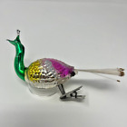 Vintage Christmas Glass Clip On Bird Peacock Ornament Germany Pink Green