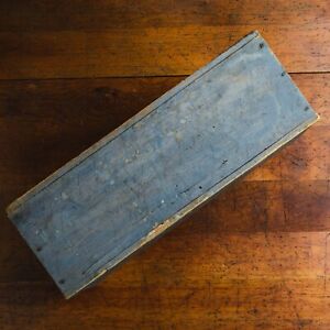 Vintage Old Blue Gray Paint Wooden Hinged Lid Box w Handles 20x13x7