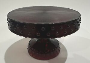 L E Smith Ruby Red Glass Hobnail Pedestal Cake Stand 6 1/2 Inch Diameter
