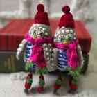 Anthropologie lot of 2 ICE SKATING OWL TREE Ornaments Christmas Wool