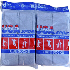 6 OR 12 Pairs New Men's Cotton Athletic Sports TUBE Socks 9-15   Made In USA