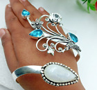 925 Sterling Silver Moonstone &Topaz Gemstone Handmade Jewelry Bracelet