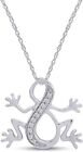 Frog Infinity Pendant 1/10ct Natural Round Diamond Sterling Silver 18
