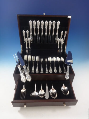 Rose Point by Wallace Sterling Silver Flatware Set For 8 Service 57 Pieces