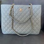 Chanel Classic CC Shopping Tote Quilted Caviar Large Blue/gray  NWT
