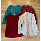 Lot Of Four Womens Large Blouses Tops Shirts Green Red Pink Button Up
