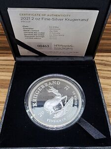 2021 South African 2oz Silver .999 Fine Krugerrand Proof Box & COA
