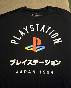 PlayStation Play Station Japan 1994 Logo Men's Black T-shirt Size 2X
