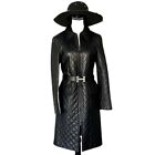 Vintage Express Quilted Leather Trench Coat Long Jacket Black Y2K Mob Wife Small
