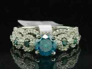 4Ct Round Cut Blue Topaz Lab-Created Bridal Ring Set 14K In White Gold Plated