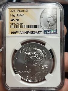 2021-P Peace Silver Dollar $1 100th Anniversary Label High Relief NGC MS 70