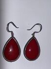 Pierced Earrings Sterling Signed RF Red Faux Coral Large Teardrops Vintage