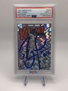 Ray Lewis Signed Full Signature 2021 Absolute Kaboom Baltimore Ravens PSA 9