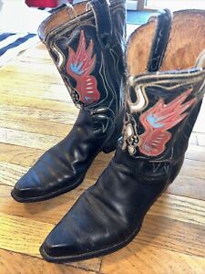 Vintage ACME Cowboy Boots Sz 12 Black Leather Phoenix 50s 60s Mens