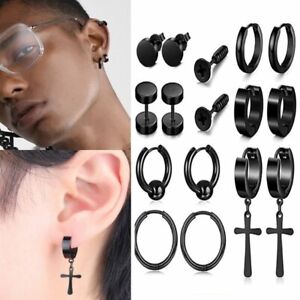Stainless Steel Punk Black Earrings Men Women Ear Stud Hoop Dangle Jewelry Gift