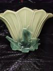 McCoy USA 1940S Vintage Tulip Petal Fan shape vase Pottery 2 tone green gloss