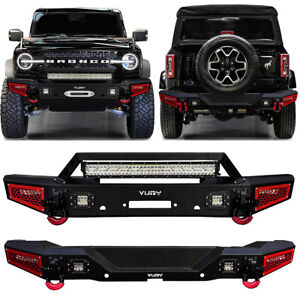 Vijay For 2021-2024 Ford Bronco Front and Rear Bumper w/Winch Plate & LED Lights (For: 2021 Ford Bronco Big Bend)
