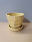 New ListingVintage McCoy Art Pottery Yellow Basketweave Planter Pot Attached Saucer 3