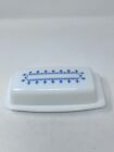 Pyrex Glass Covered Butter Dish Snowflake Blue Garland Vintage Nice !!!