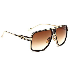 Mens Retro Aviator Classic Brown Tint Shades Gold Alloy Frame Beach Sunglasses