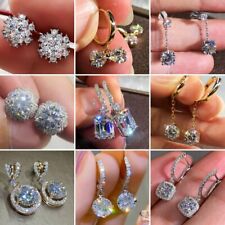 Silver Zircon Star Crystal Earrings Ear Stud Women Drop Dangle Jewelry Gifts