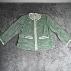 Cabi Blazer Jacket Womens 10 Green White Clover Tweed Front Zip Pockets