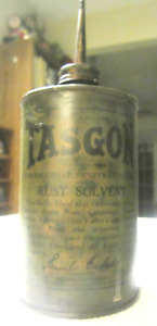 1 TASGON Gas Station FORD Model A T auto VTG CONE-TOP oil RUST SOLvent tin CAN
