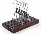 Walnut Wooden Pants Hangers 10 Pack, Wood Clamp Hangers with Non Slip Padded ...