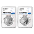 2023 $1 Morgan and Peace Silver Dollar 2pc Set NGC MS70 ER Blue Label