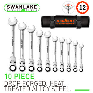 10PC Flex Head Ratcheting Wrench Set 8-22mm Metric Combination Spanner & Pouch