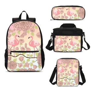Tropical Flamingo Kids Large School Backpacks Insulated Lunch Bag Pen Pouch Lot