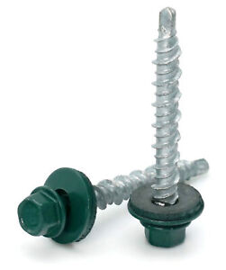 #10 Hex Washer Head Roofing Screws Mech Galv Mini-Drillers | Forest Green Finish