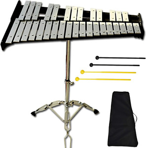 32 Note Glockenspiel Xylophone Percussion Kit with Height Adjustable Stand, Drum