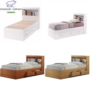 Twin Storage Bed Frame With Headboard 3-Drawer Wood Mattress Not Included