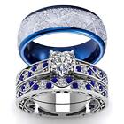 His Hers Wedding Ring Sets Couples Matching Rings Women's 10k White Gold Fill...
