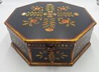Antique Octagonal Handpainted Box Large Tabletop Floral, 12 X 12x 4.5 Inch