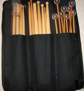 Lot of 11 pairs Various Percussion Drumsticks and Mallets with Case